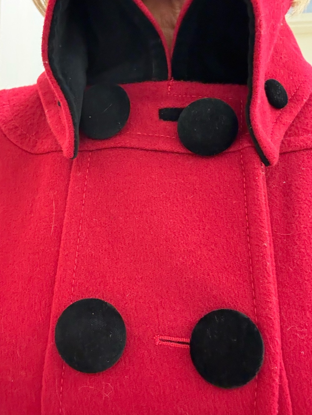 Laundry by Design Red Double-Breasted Pea Coat with Black Velvet Buttons - Picture 2 of 12